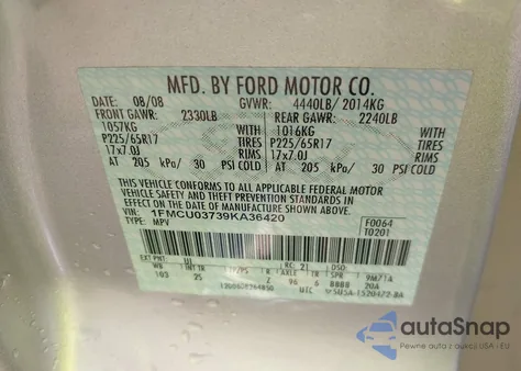 2009 Ford Escape Xlt from USA, damaged, VIN 1FMCU03739KA36420